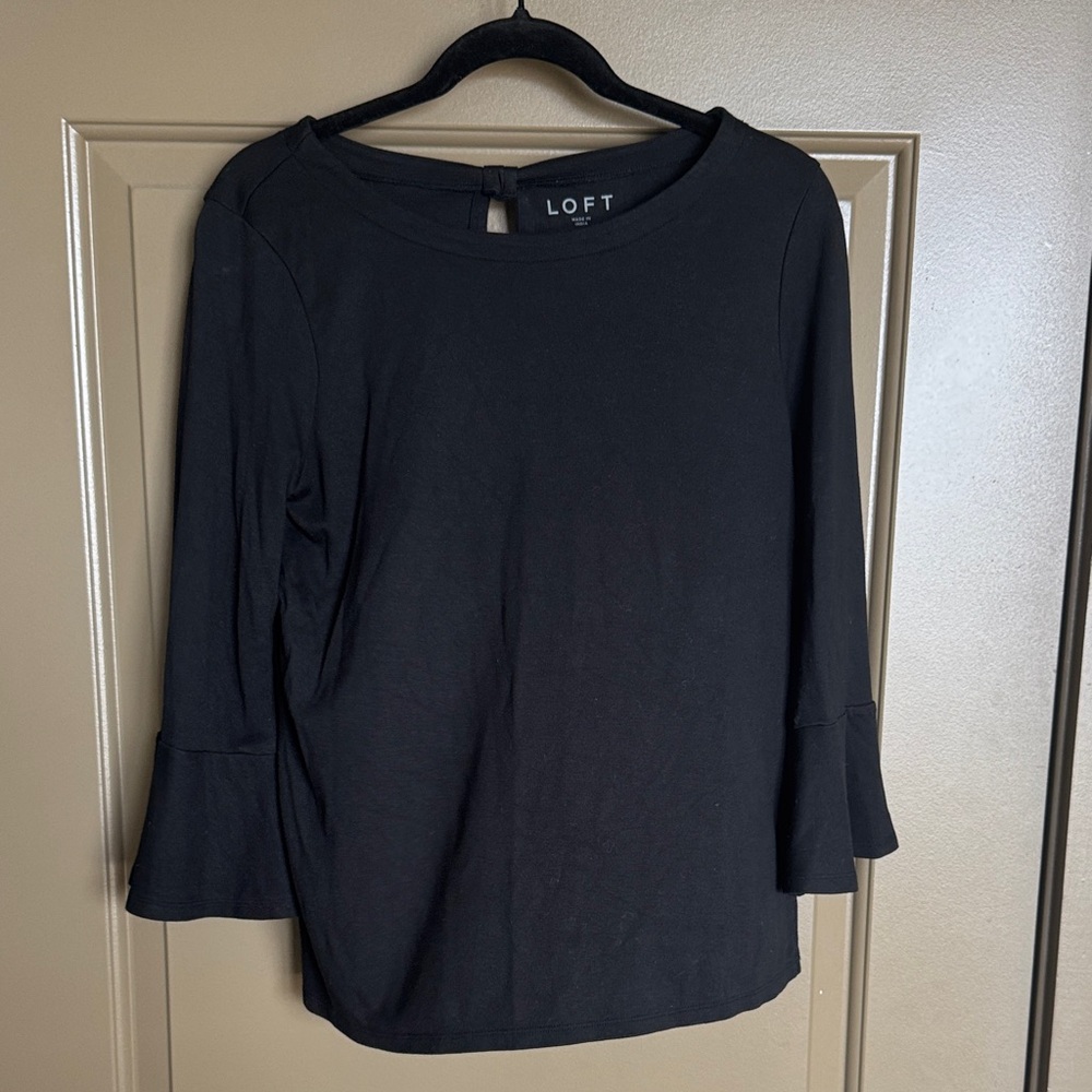 LOFT Women's M Black Blouse with Small Bell Sleeves